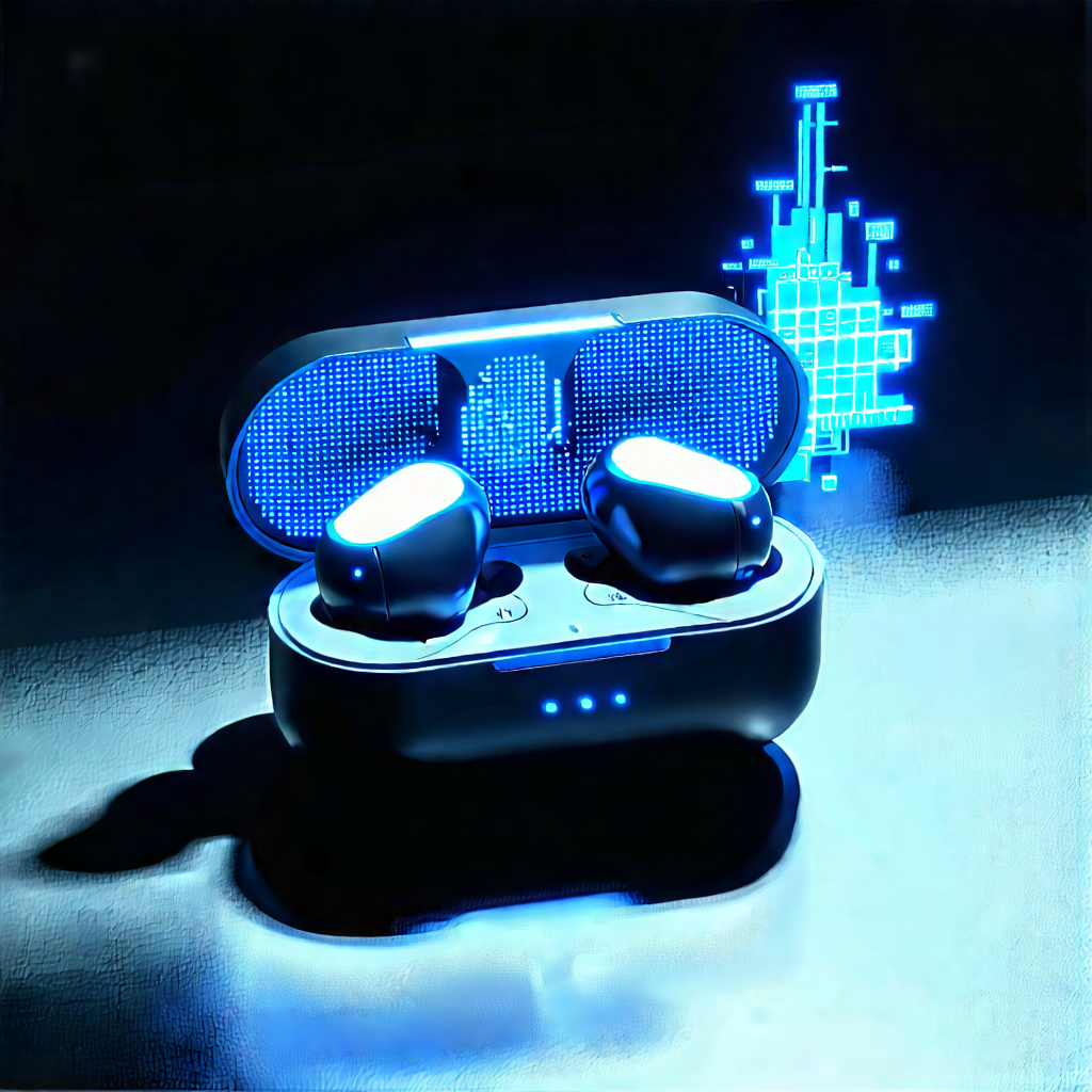 Wireless Earbuds With Glowing Screen With Pair Blue