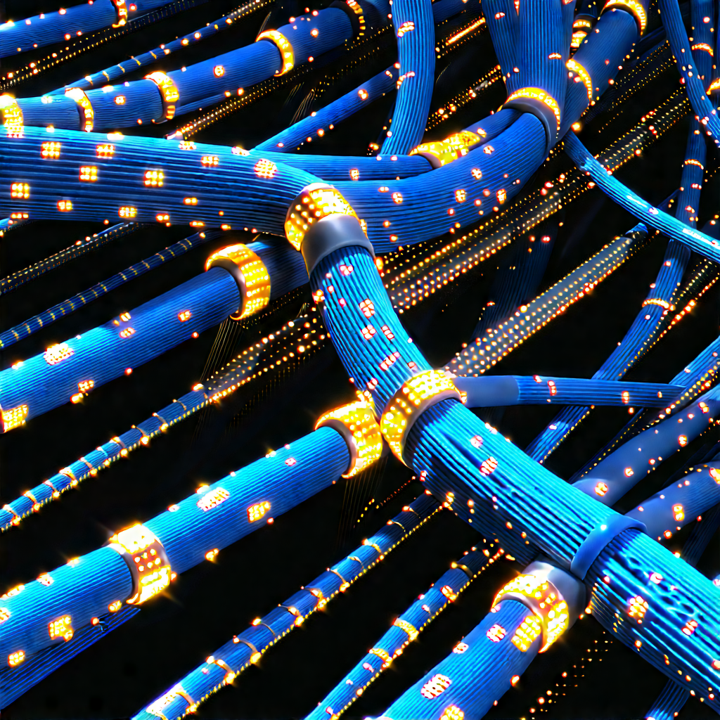 Close-up of fiber optic cables
