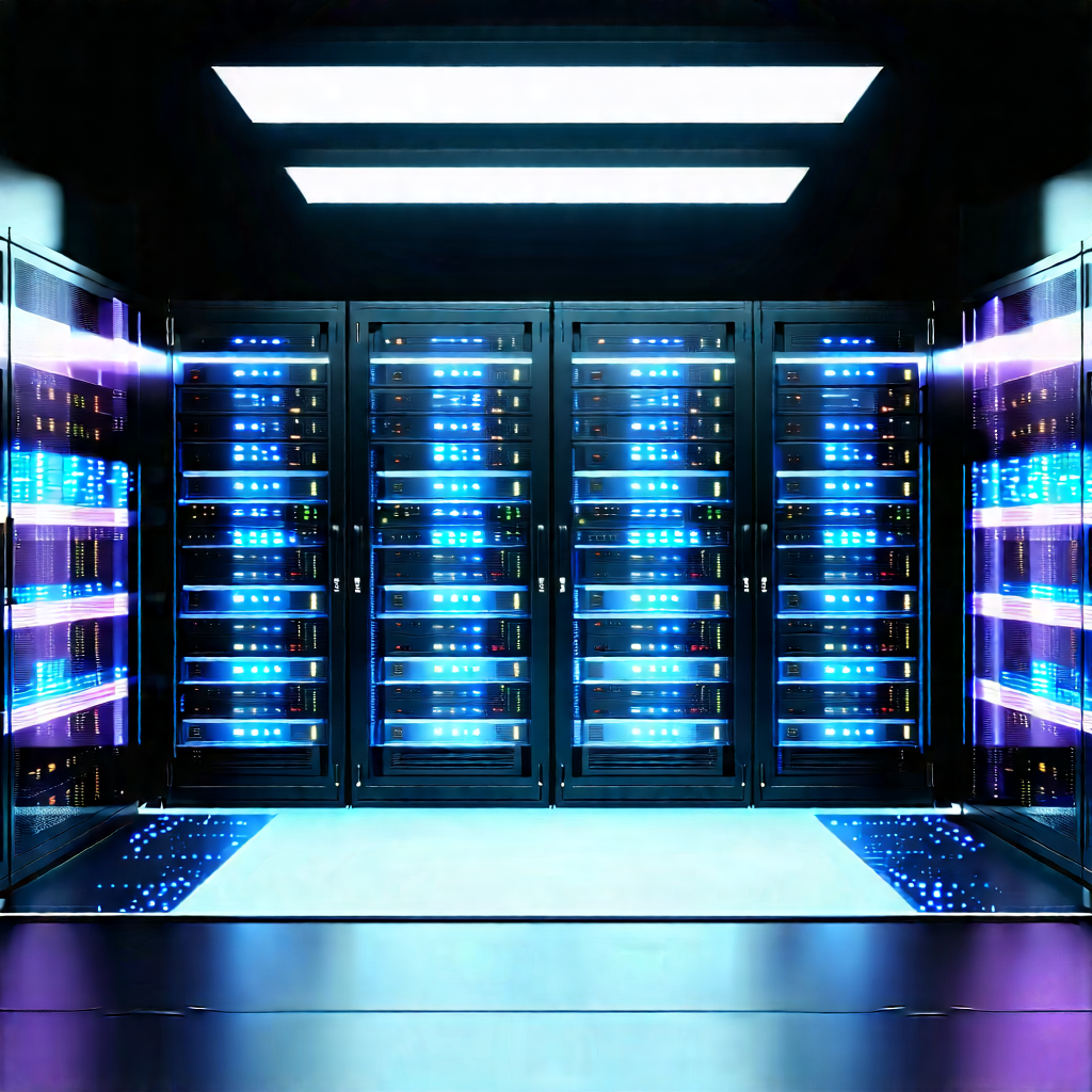 Server Rack With Holographic Projection With Image, There