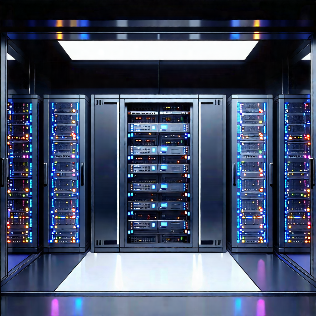 Server Rack With Data Streams With Large Room