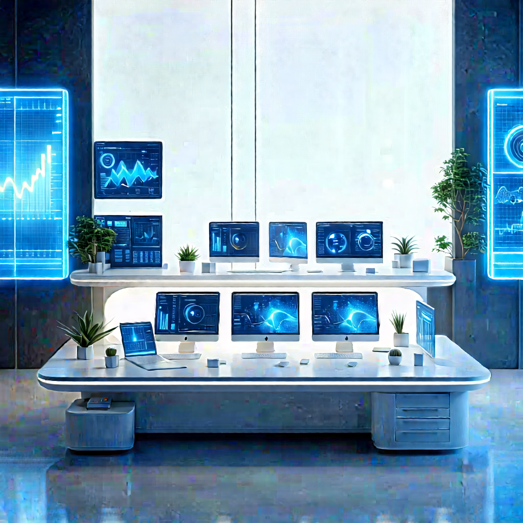 Futuristic Tech Startup Office With Large Desk
