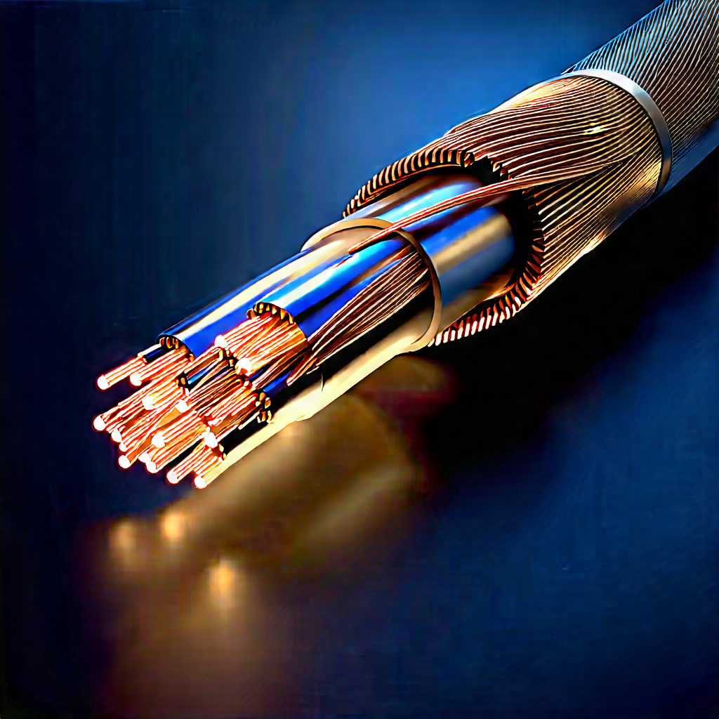 Close-up Of Fiber Optic Cables With Close-up Coiled
