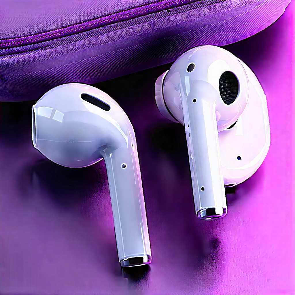 Wireless Earbuds With Data Visualization With White Apple