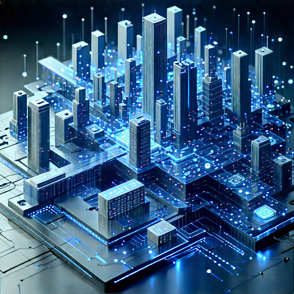 Big Data Visualization With Futuristic Cityscape,