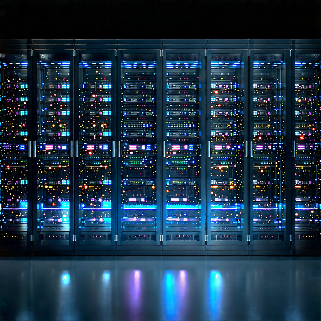 Server rack with (digital:1.4) particles
