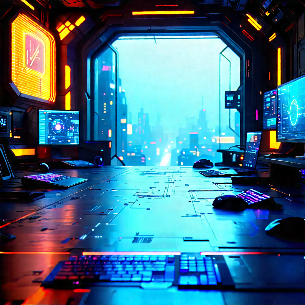 (futuristic:1.23) Tech Startup Office With Futuristic Scene,