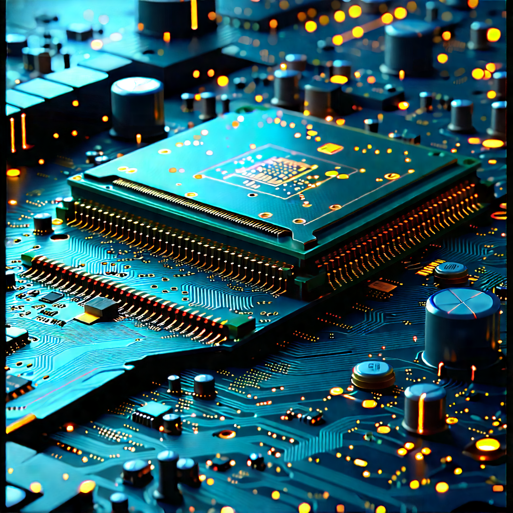 Circuit Board With Neon Accents With Close-up Computer