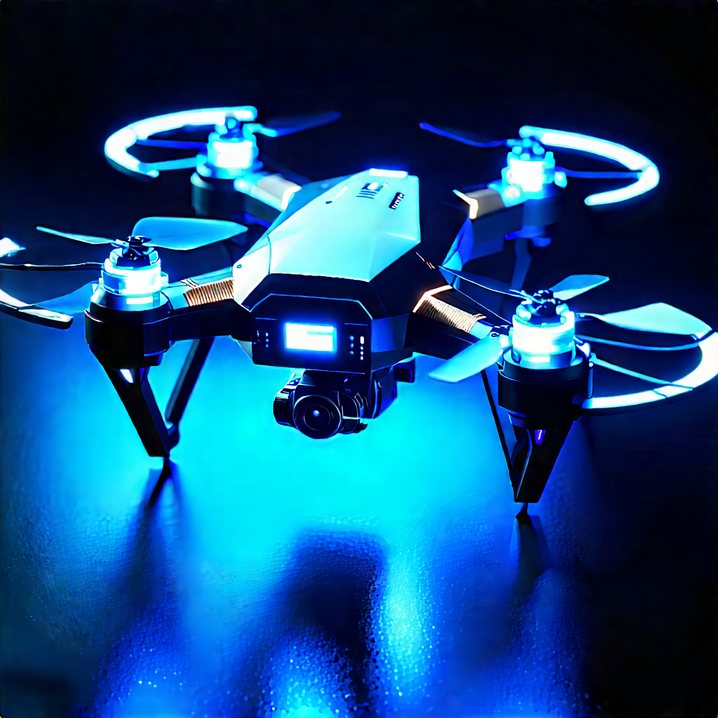 Drone With Glowing Screen With Blue Black