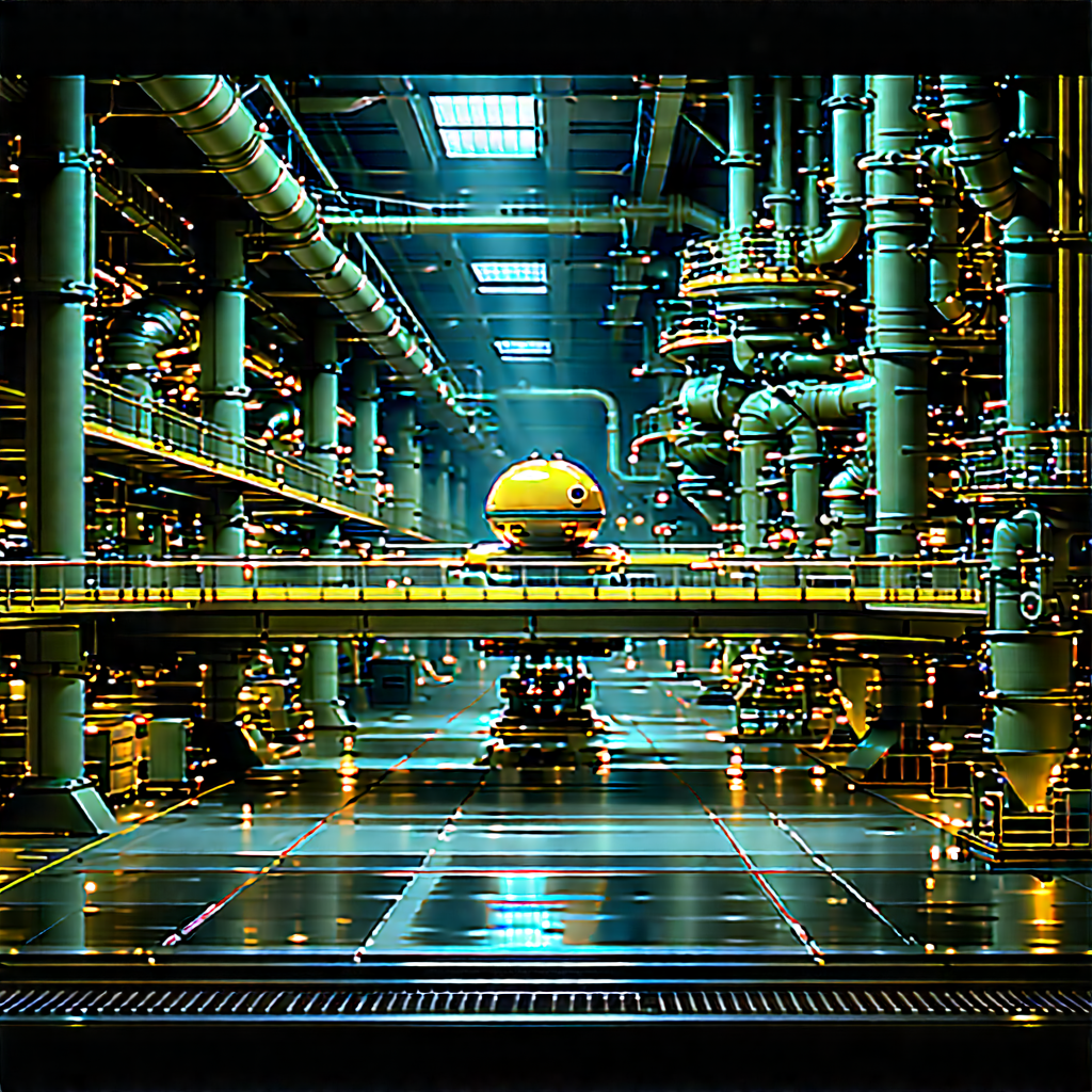 Entertainment Technology In Manufacturing Facility With Futuristic Scene
