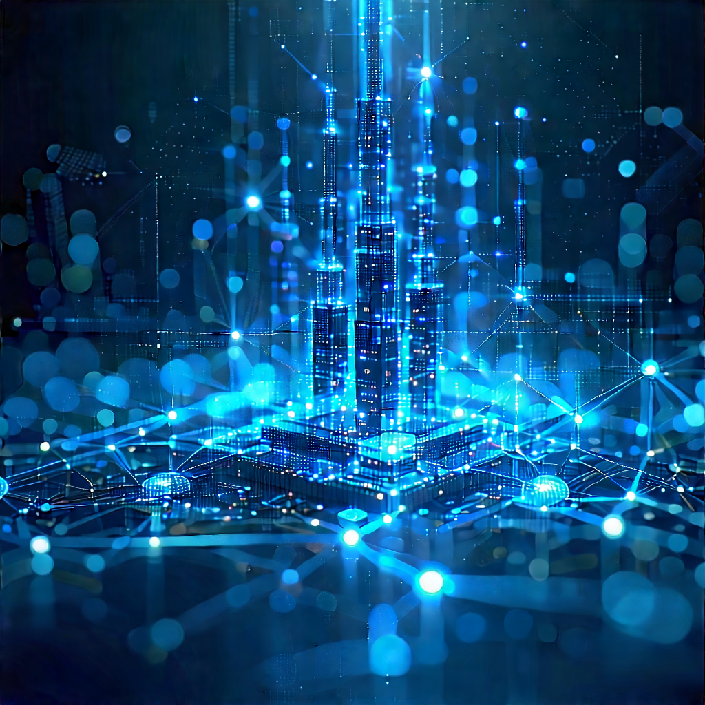 Blockchain Network Visualization With Futuristic Cityscape