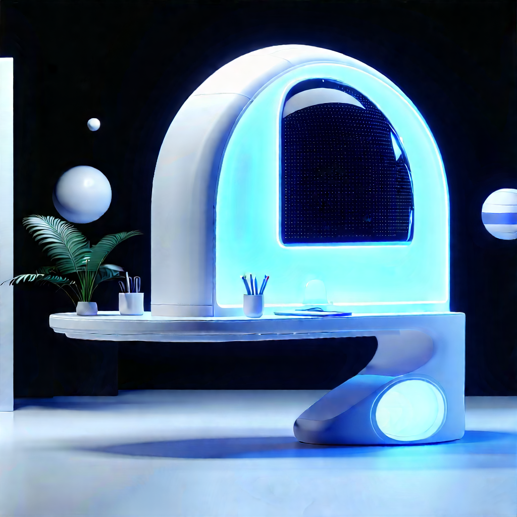 Futuristic Tech Startup Office With Futuristic-looking Desk