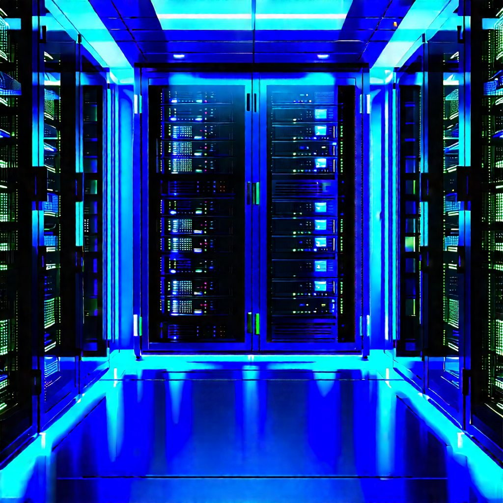 Server rack with blue light (glow:1.12)