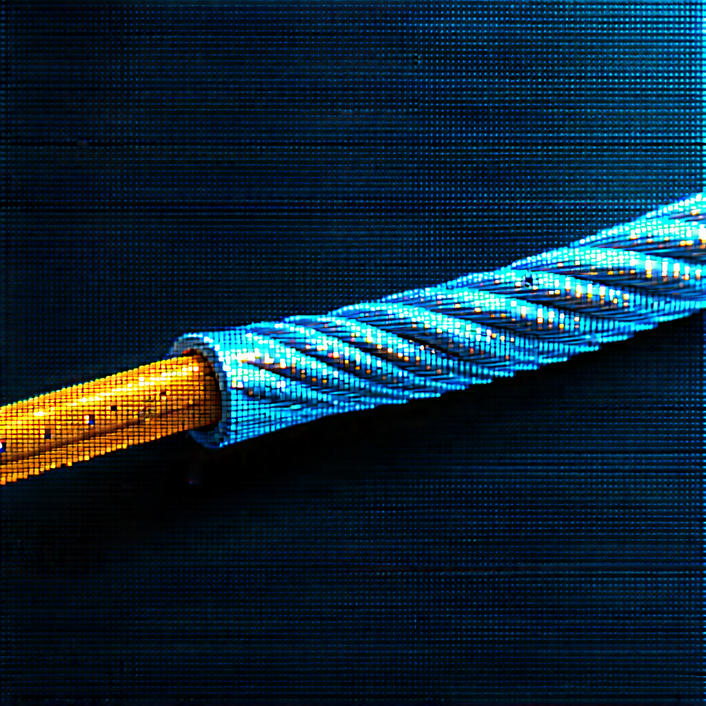 Close-up Of Fiber Optic Cables With Blue Rope