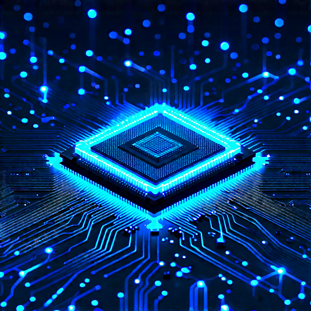Microchip with blue light glow