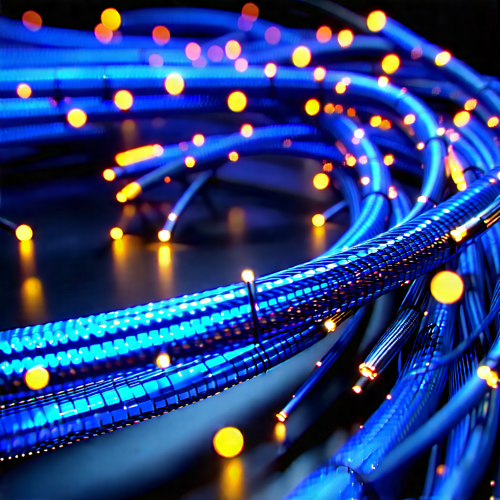 Close-up Of Fiber Optic Cables With Close-up Blue