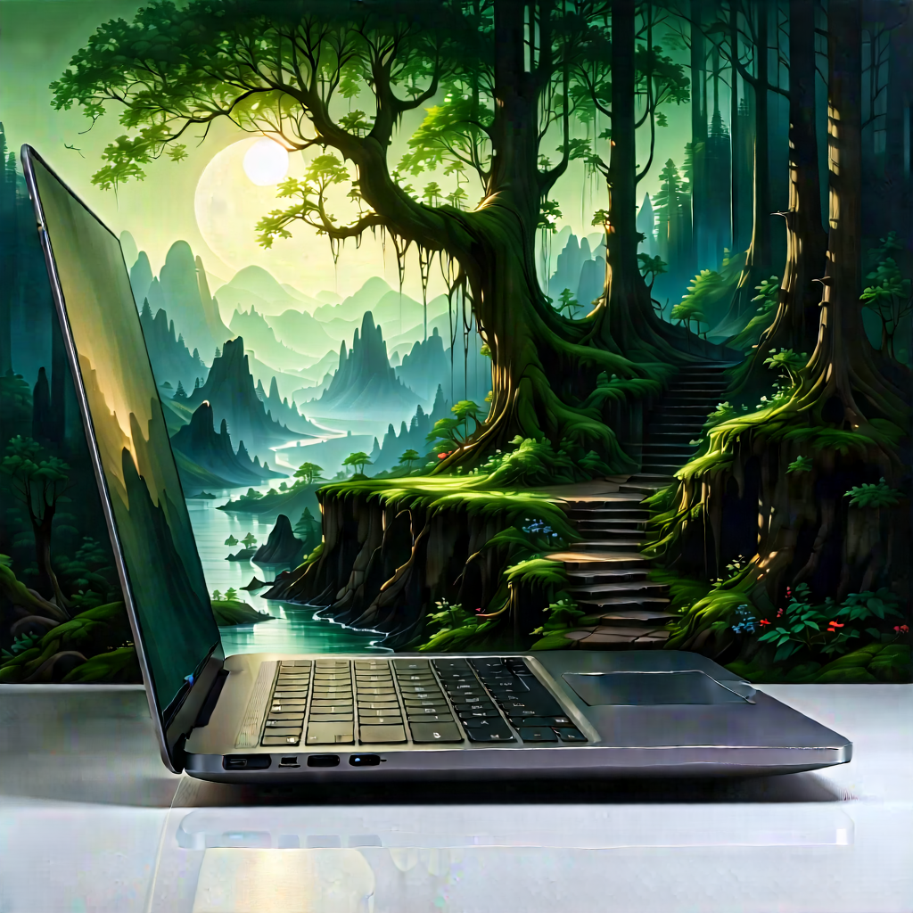 Laptop With Digital Artwork With Laptop Computer