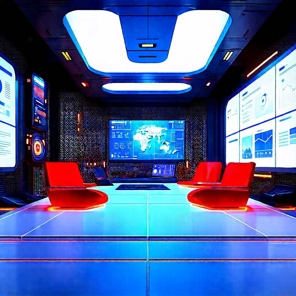(futuristic:1.48) Tech Startup Office With Image, There