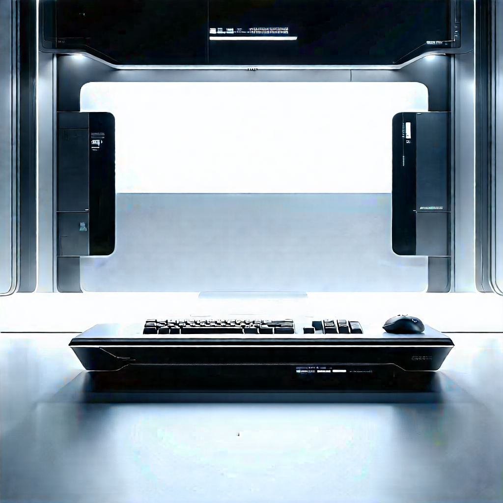 Futuristic Digital Workspace With Black Computer