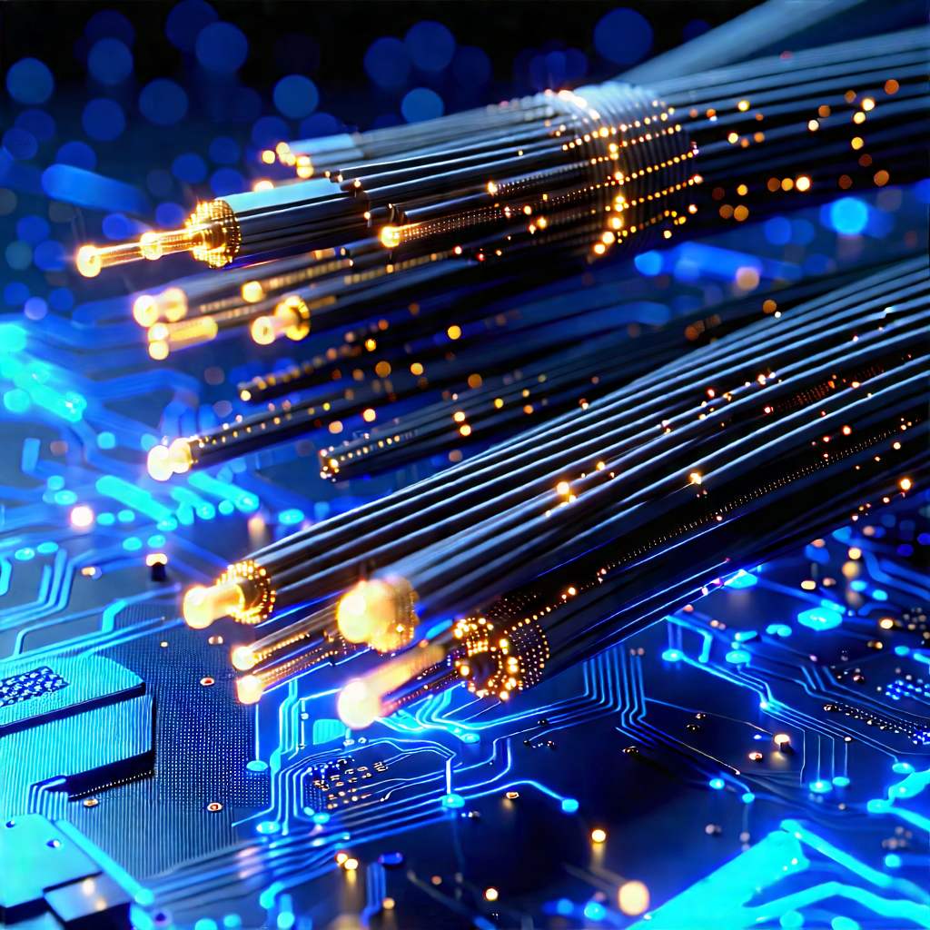 Close-up Of Fiber Optic Cables With Close-up Computer