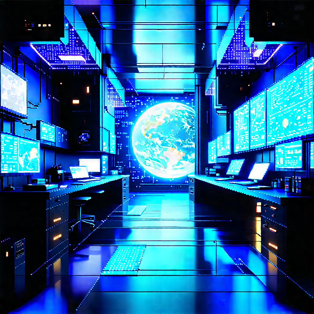 (futuristic:1.45) (digital:1.2) Workspace With Futuristic Setting,