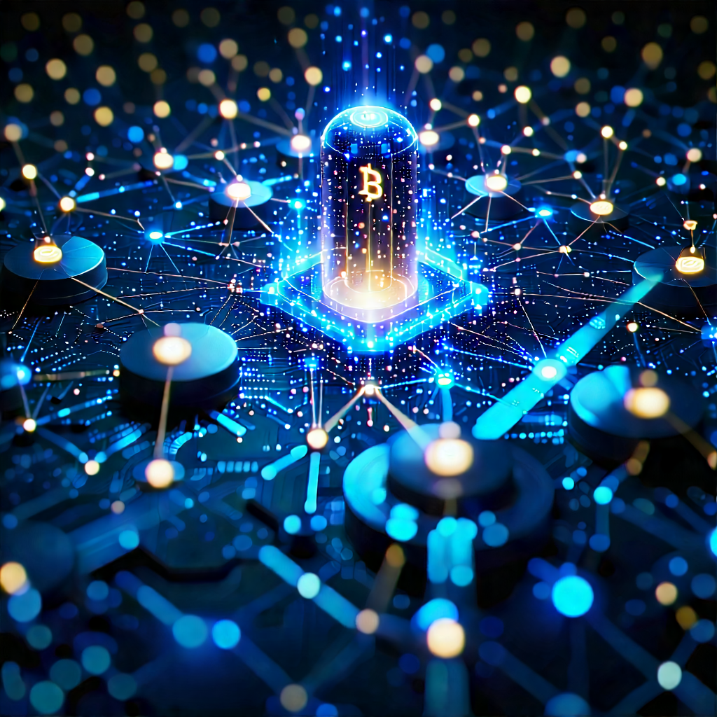 Blockchain Network Visualization With Blue Yellow