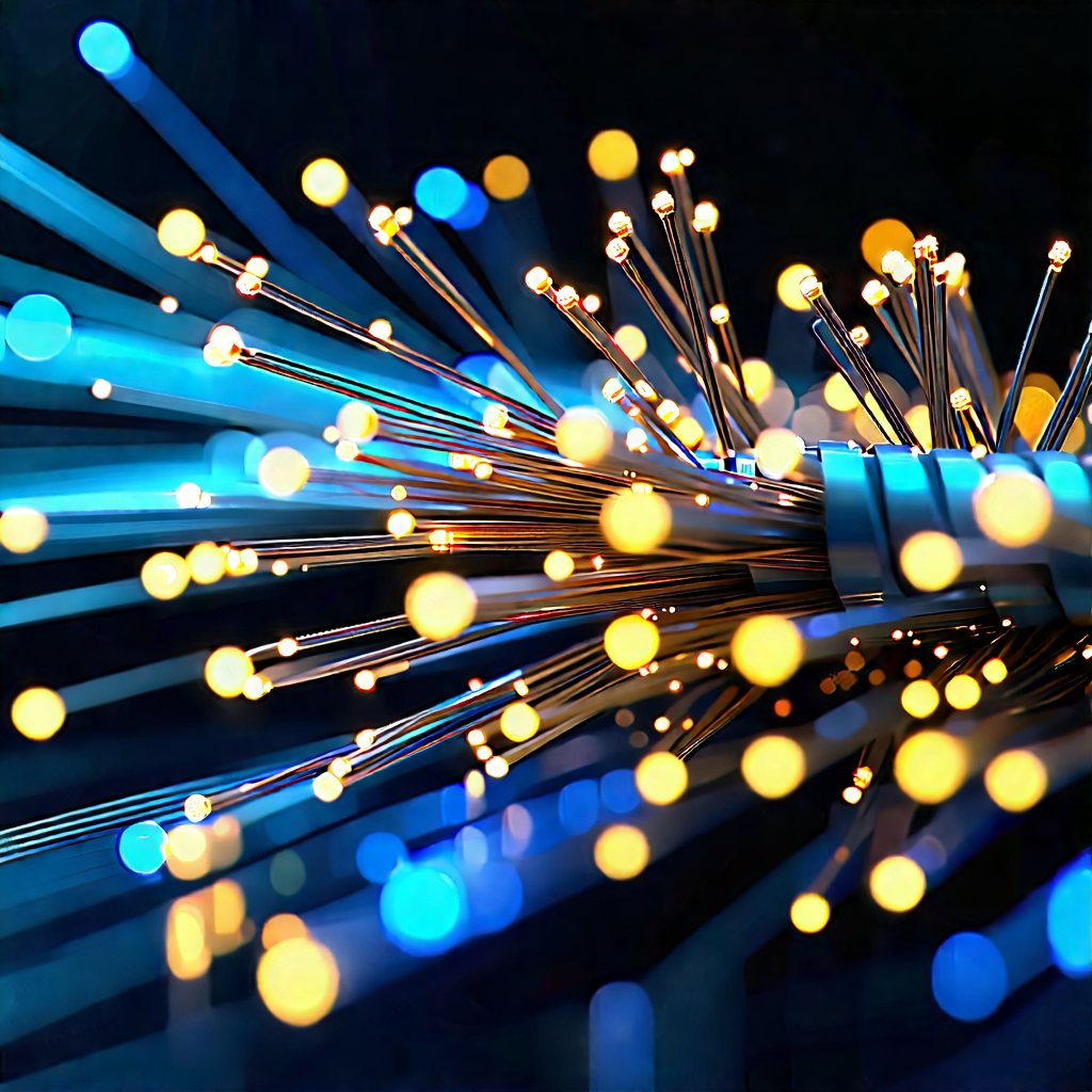 Close-up Of Fiber Optic Cables With Close-up Bunch