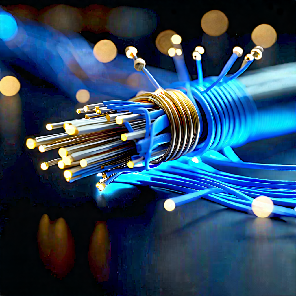 Close-up Of Fiber Optic Cables With Close-up Blue