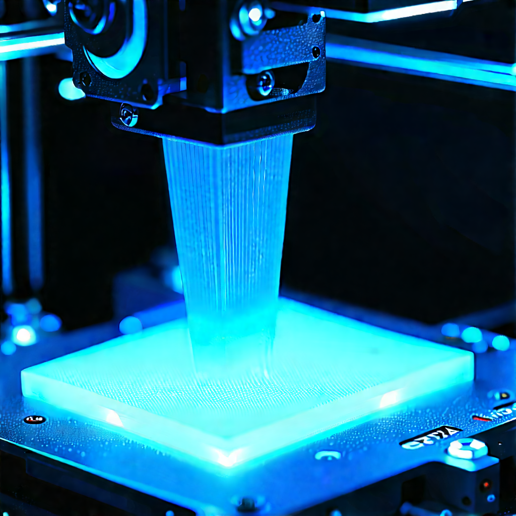 3d printer with blue light glow