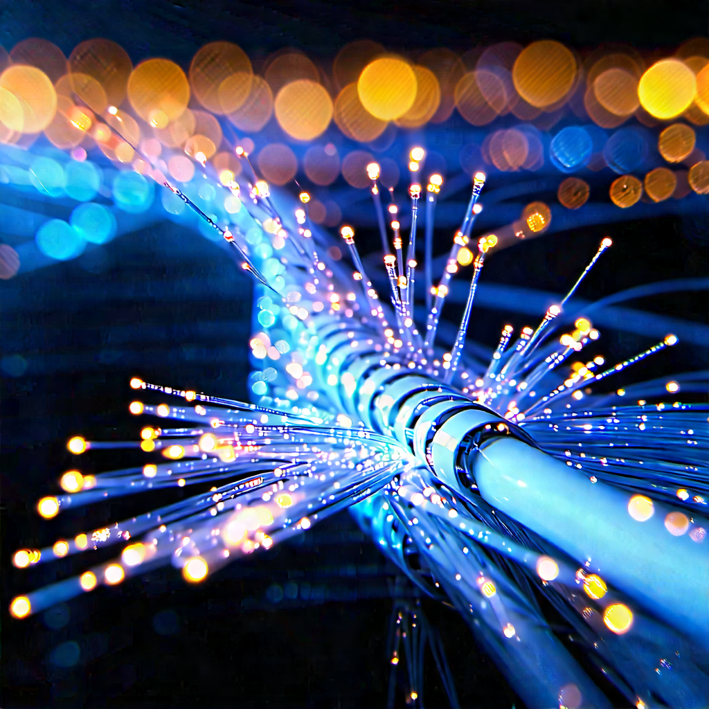 Close-up Of Fiber Optic Cables With Close-up Blue