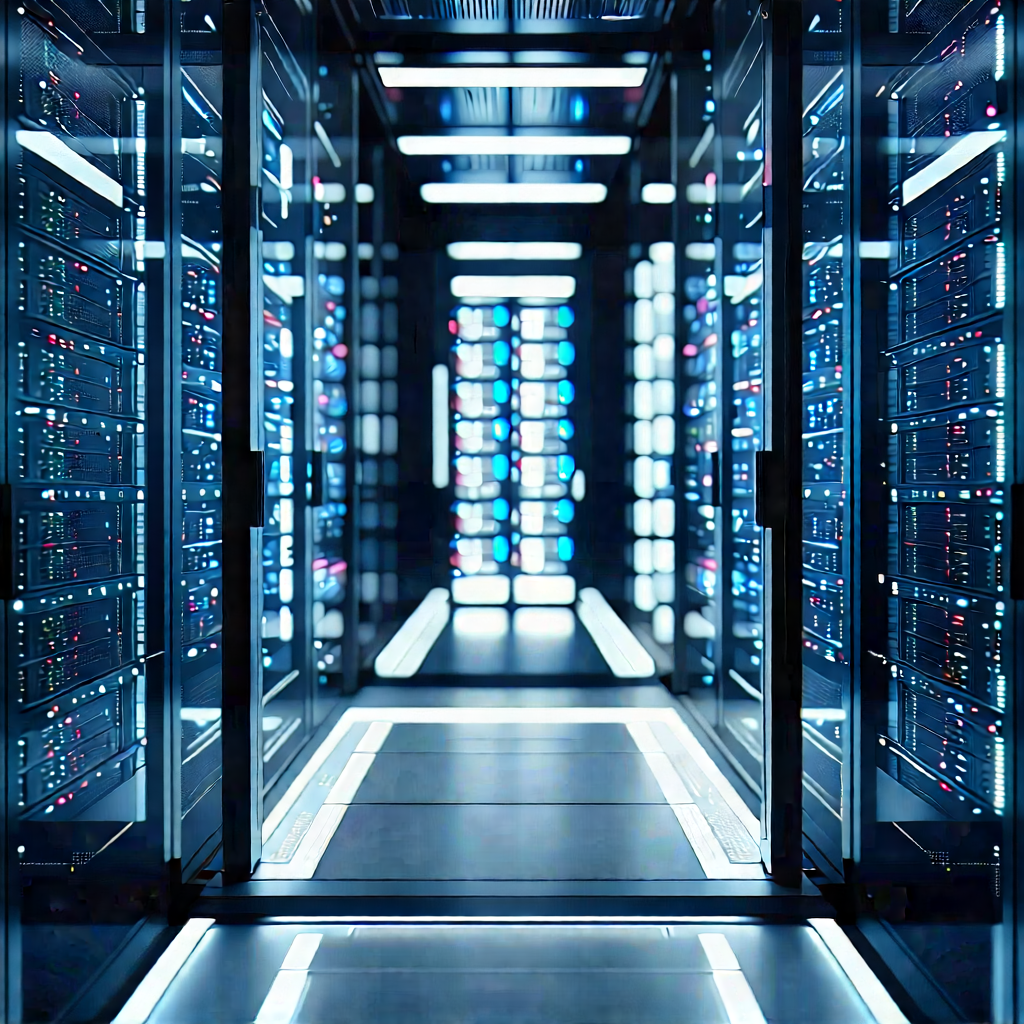 Server Rack With Data Streams With Image, There