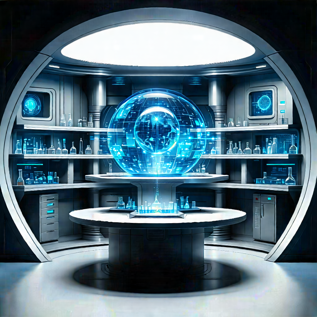 Futuristic Research Laboratory With Image, There