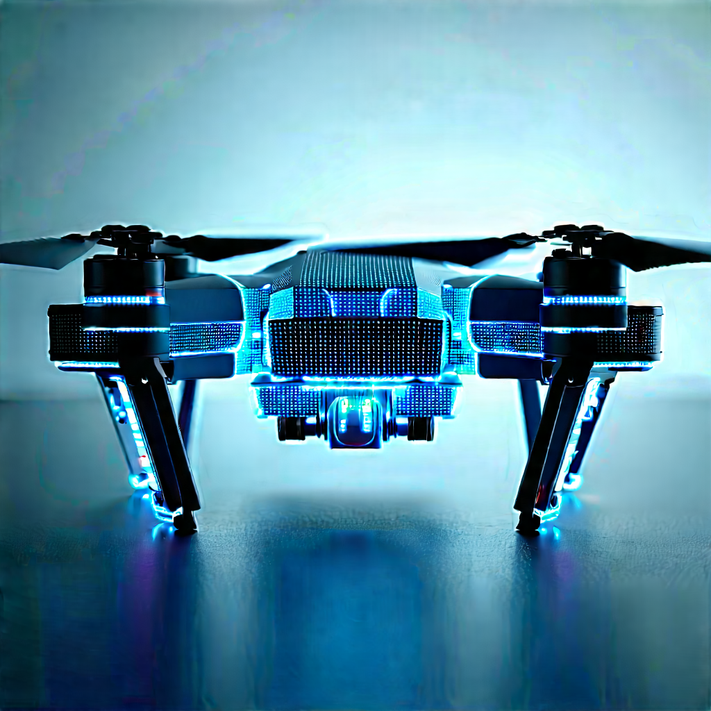 Drone With Glowing Screen With Blue Black