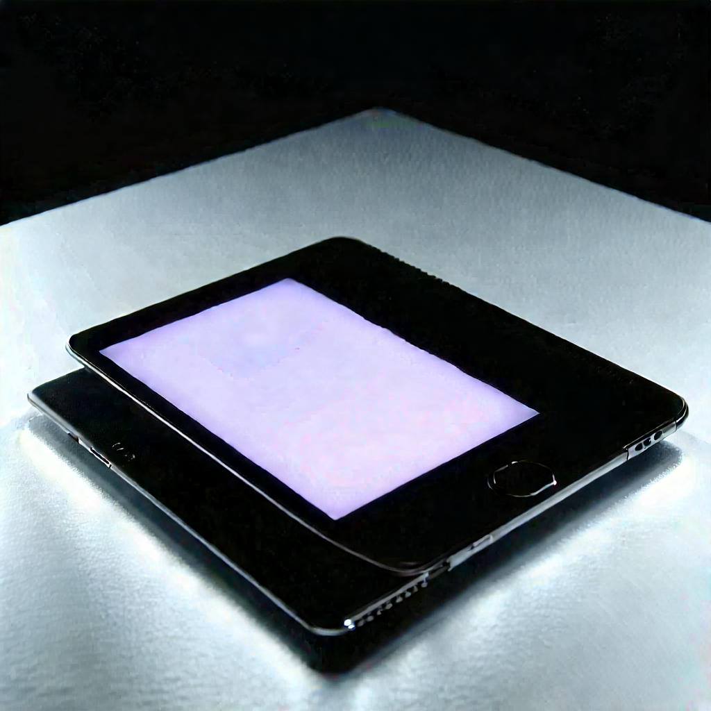 Tablet With Glowing Screen With Black White