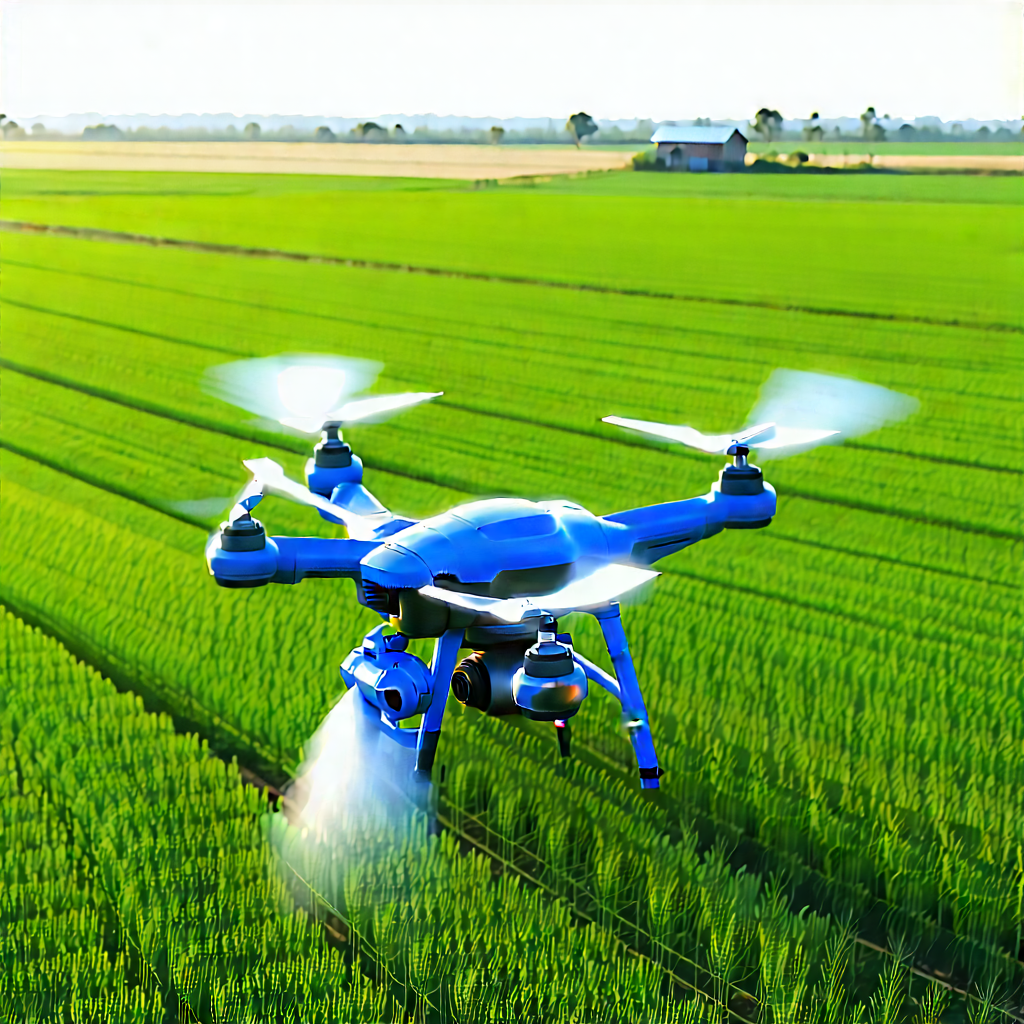 Agricultural Technology In Field Deployment With Blue Helicopter