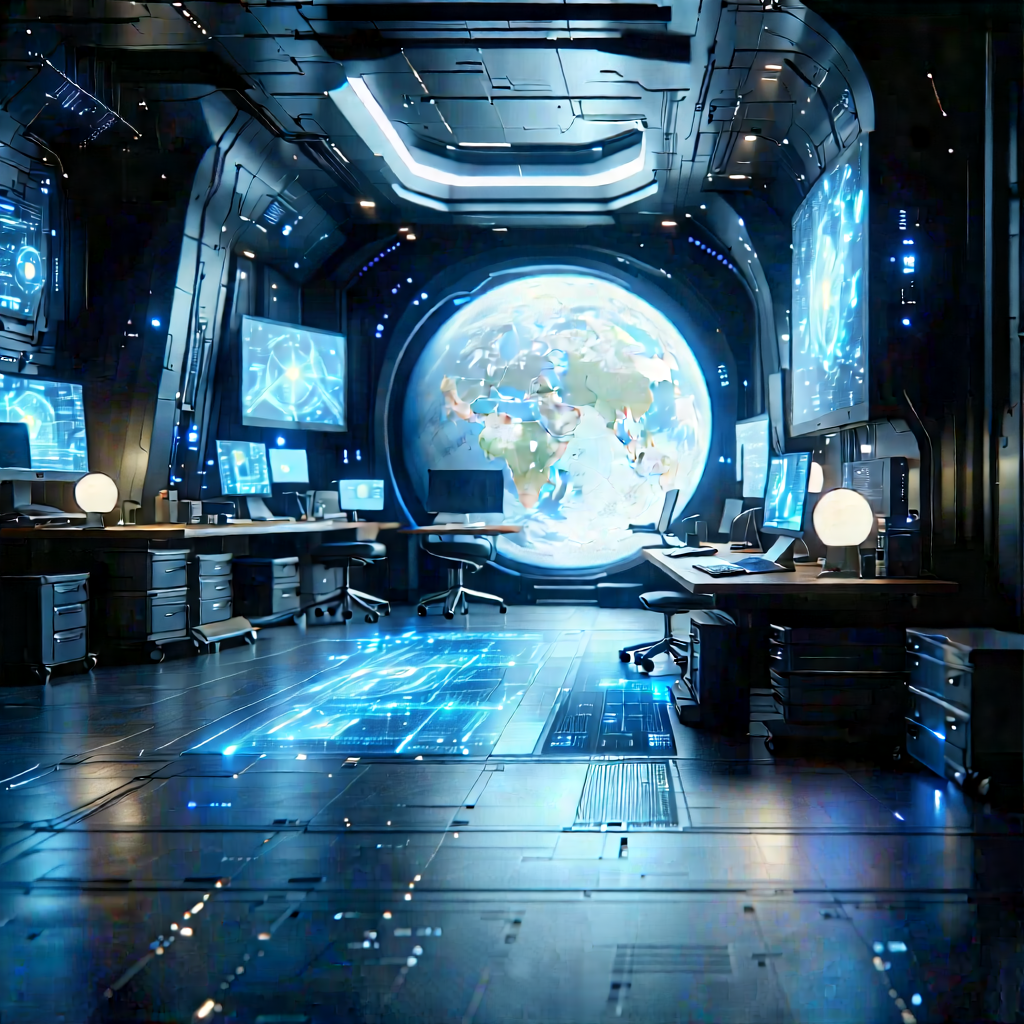 Futuristic Tech Startup Office With Futuristic Setting,