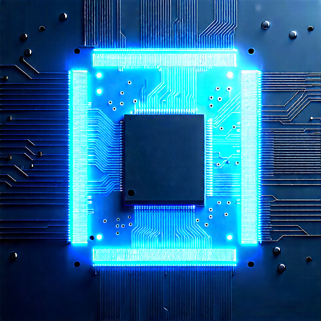 Circuit board with blue light glow