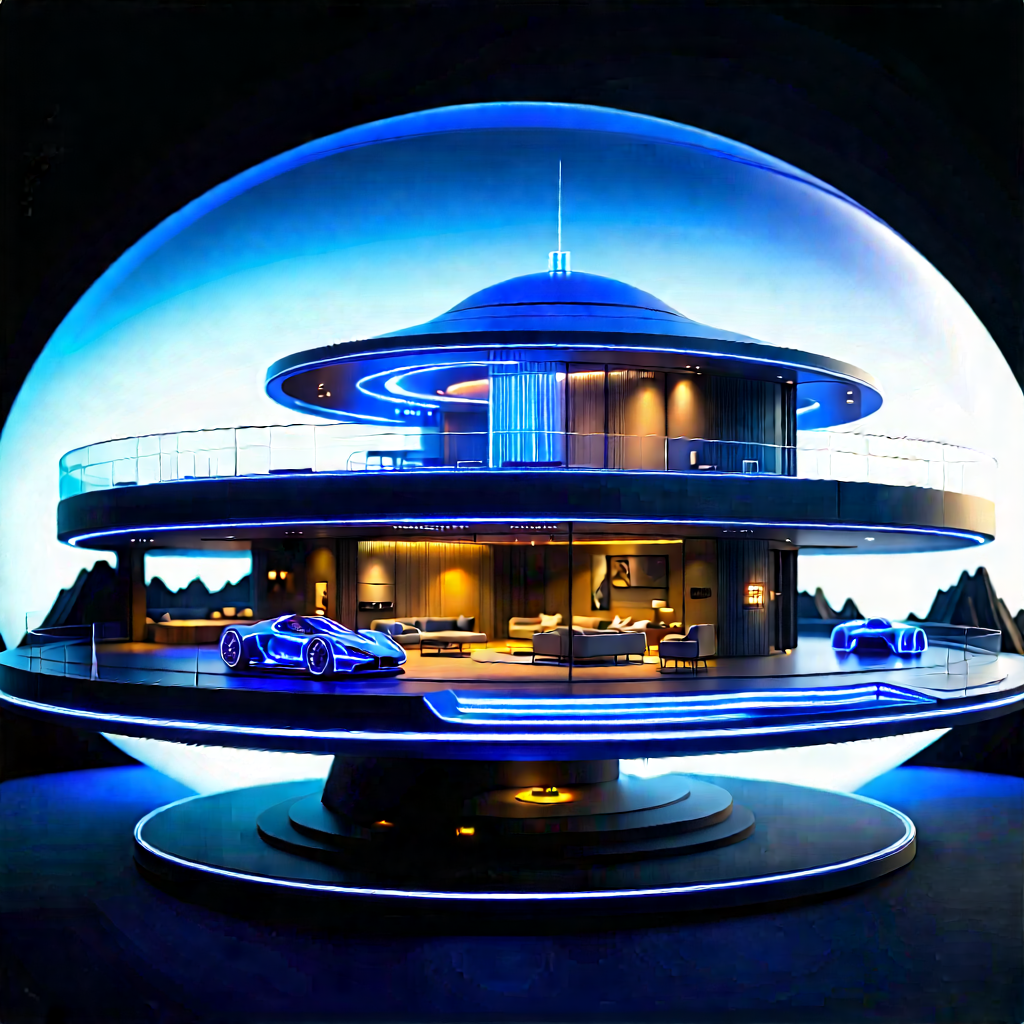 (futuristic:1.39) Smart Home With Futuristic House