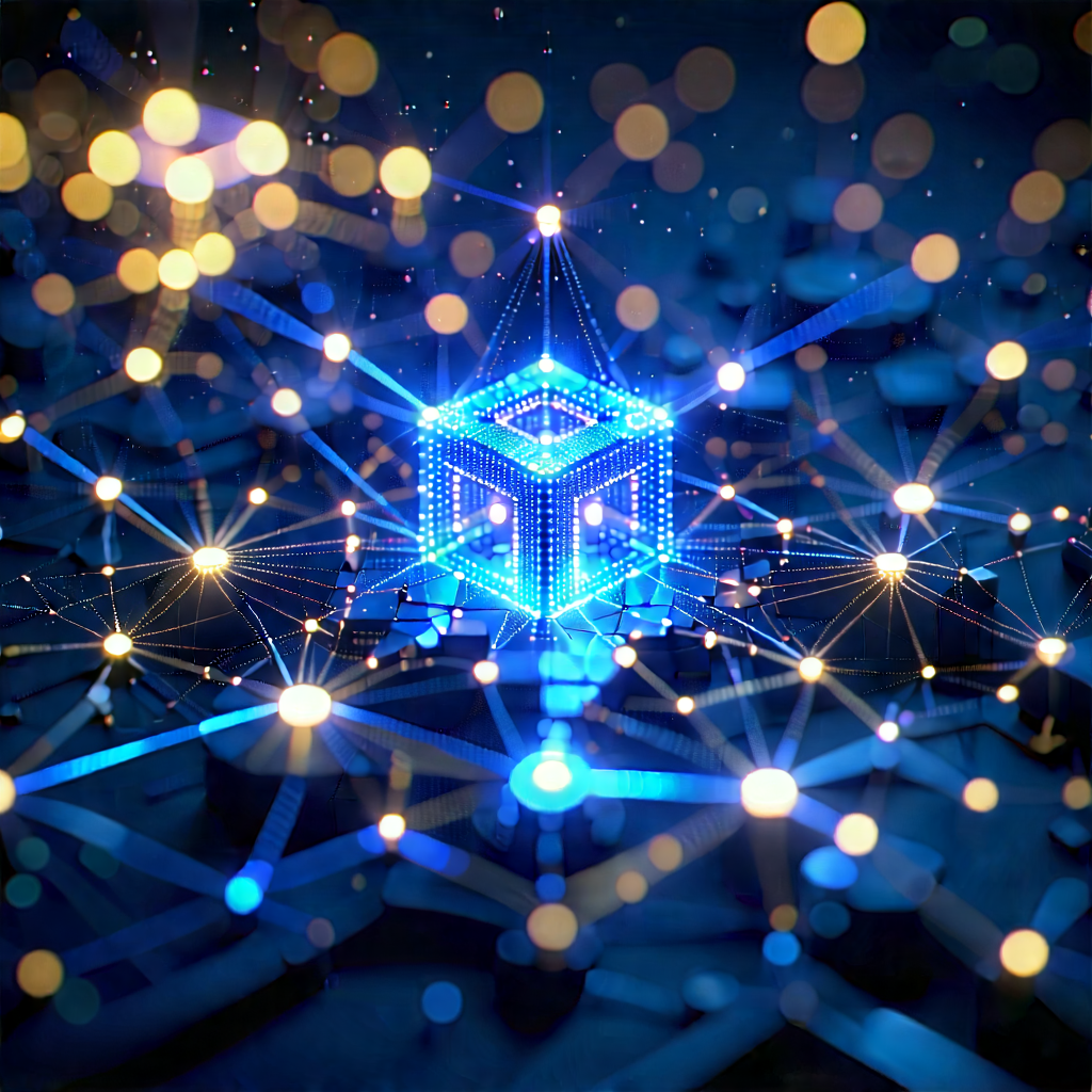 Blockchain Network Visualization With Blue Cube