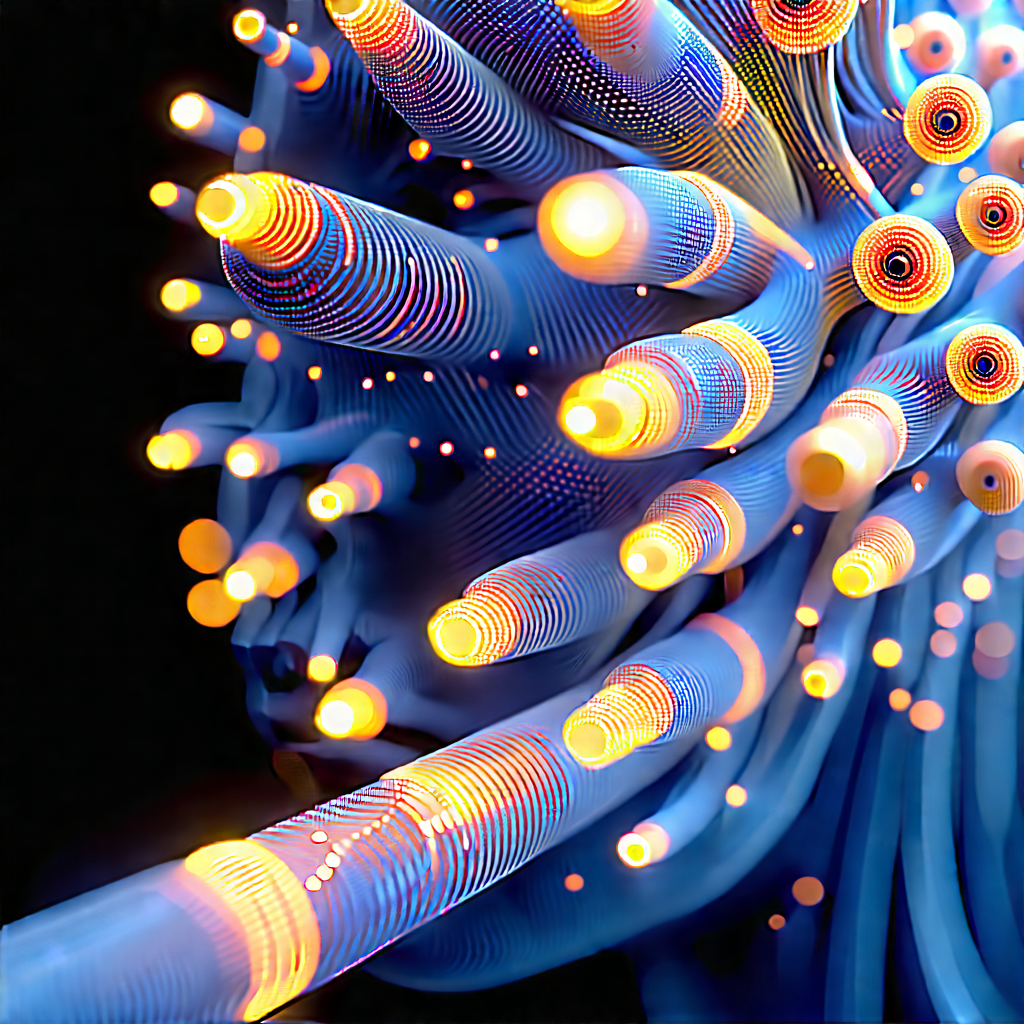 Close-up Of Fiber Optic Cables With Blue Yellow