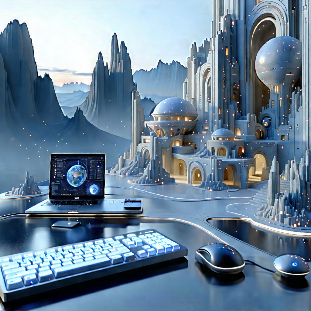 Futuristic Digital Workspace With Image, There