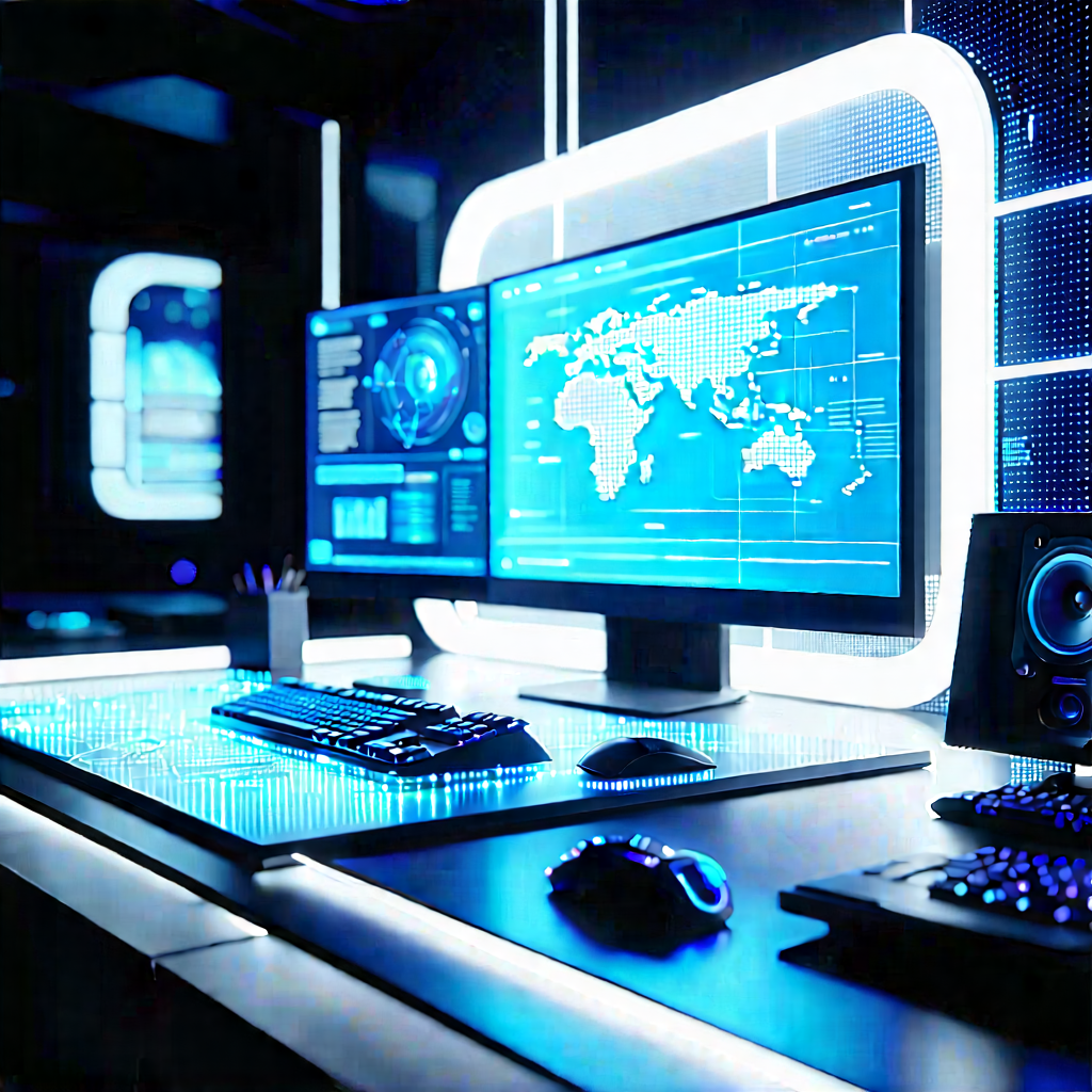 Futuristic Digital Workspace With Image, There