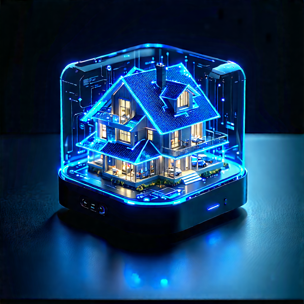 Smart Home Device With Data Visualization With Blue House