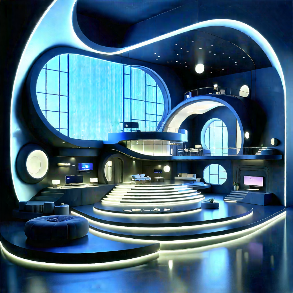 (futuristic:1.37) Smart Home With Futuristic Room,