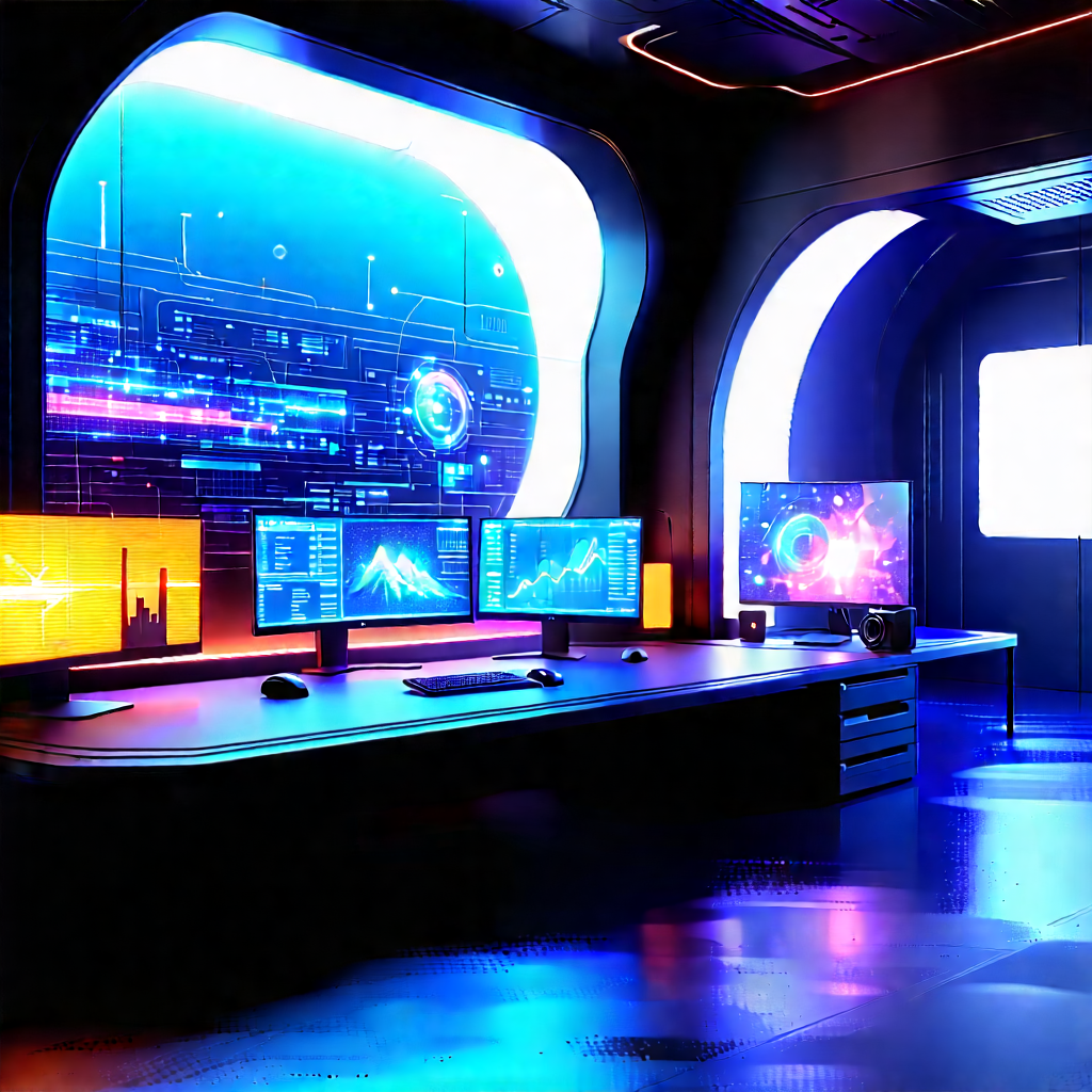 Futuristic Digital Workspace With Image, There