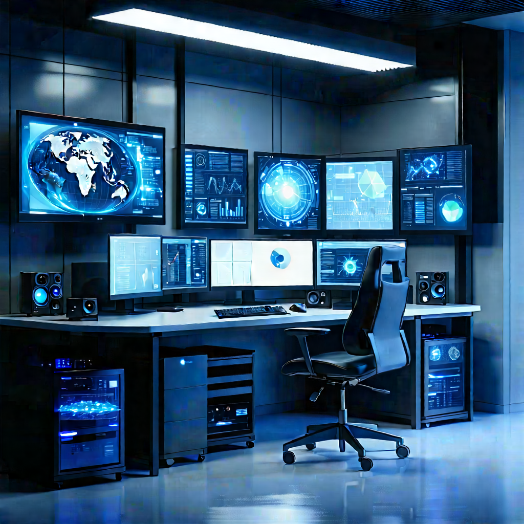 Futuristic Digital Workspace With Image, There