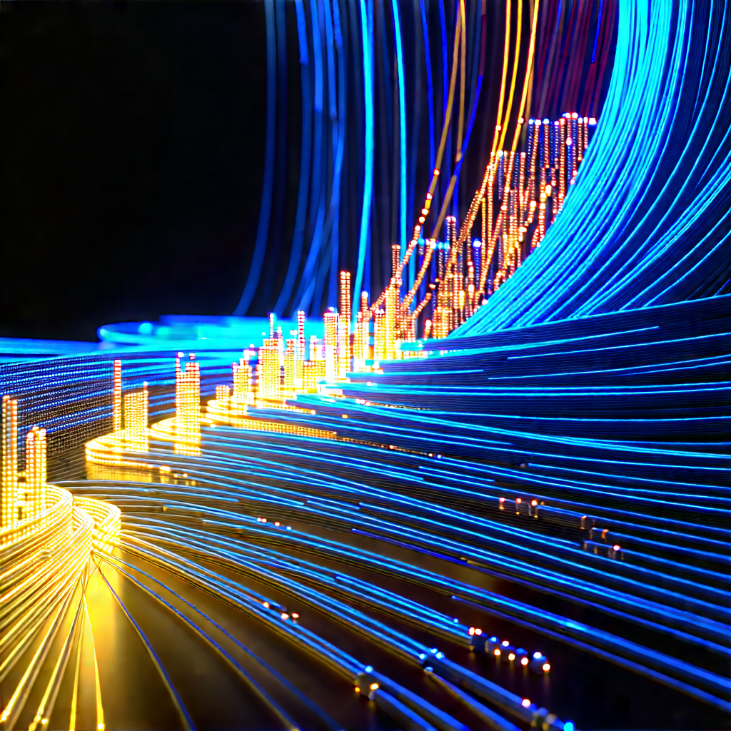 Close-up Of Fiber Optic Cables With Blue Light