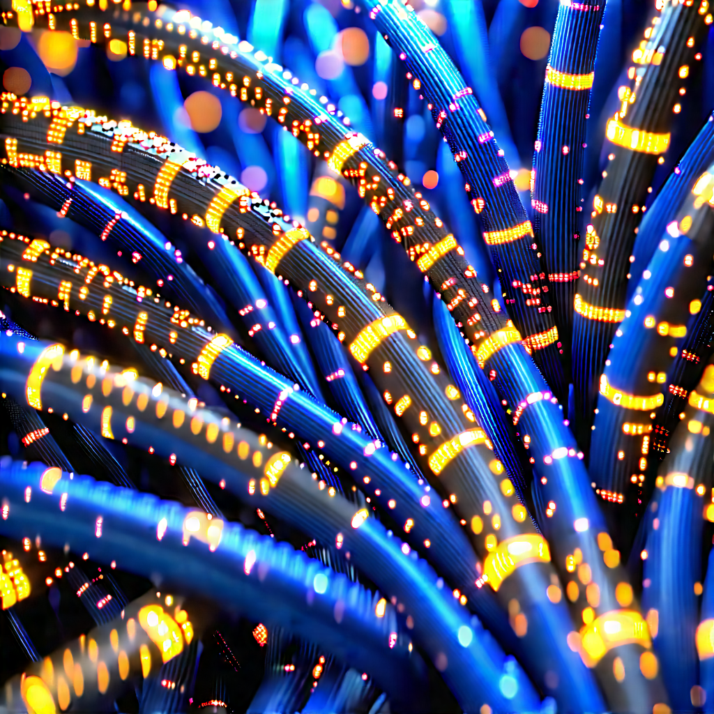 Close-up of fiber optic cables