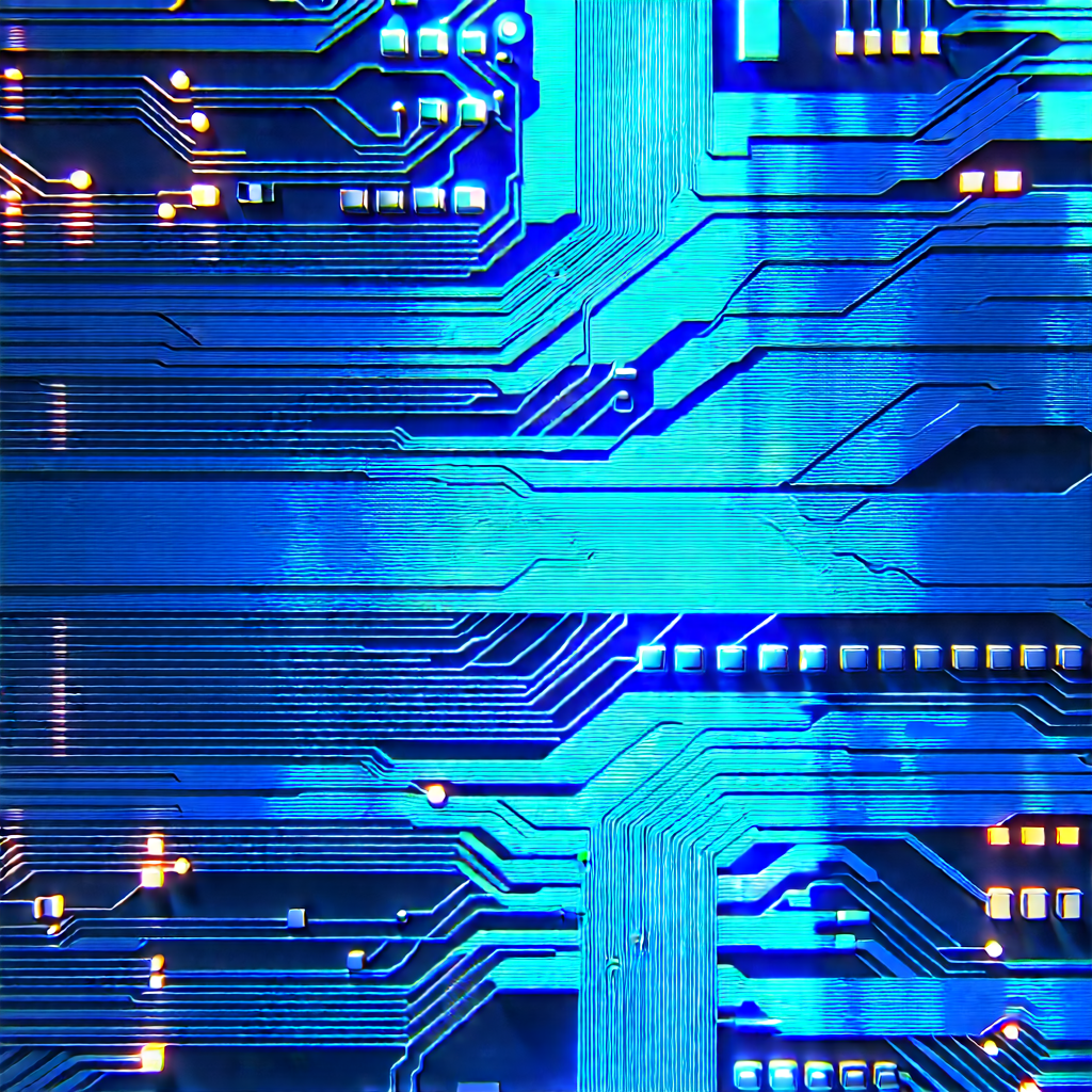 Circuit board with blue light glow
