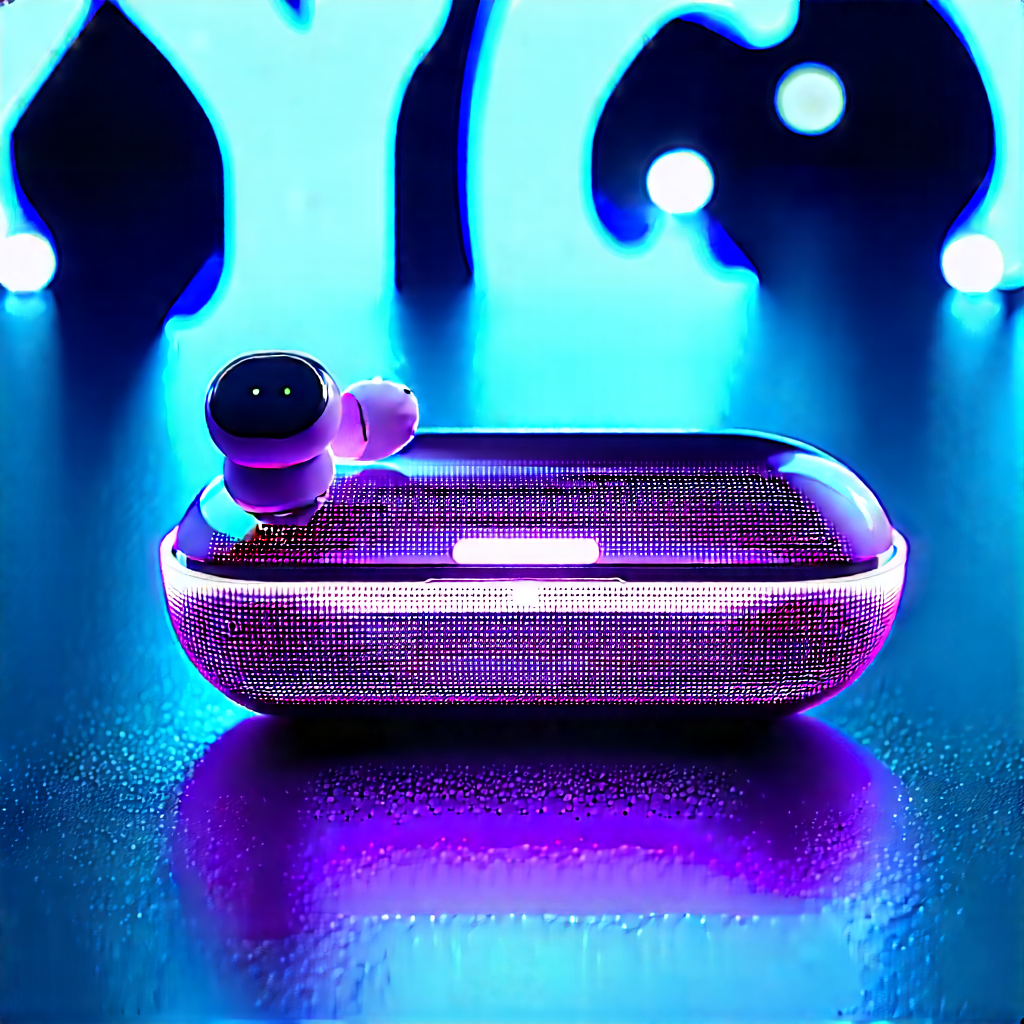 Wireless Earbuds With Glowing Screen With Purple Blue
