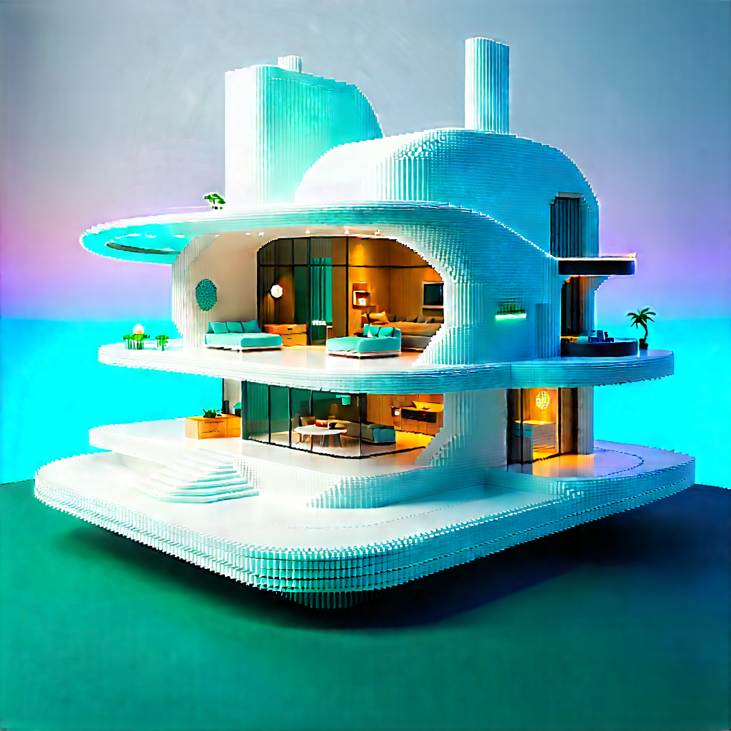 (futuristic:1.37) Smart Home With Large, White,